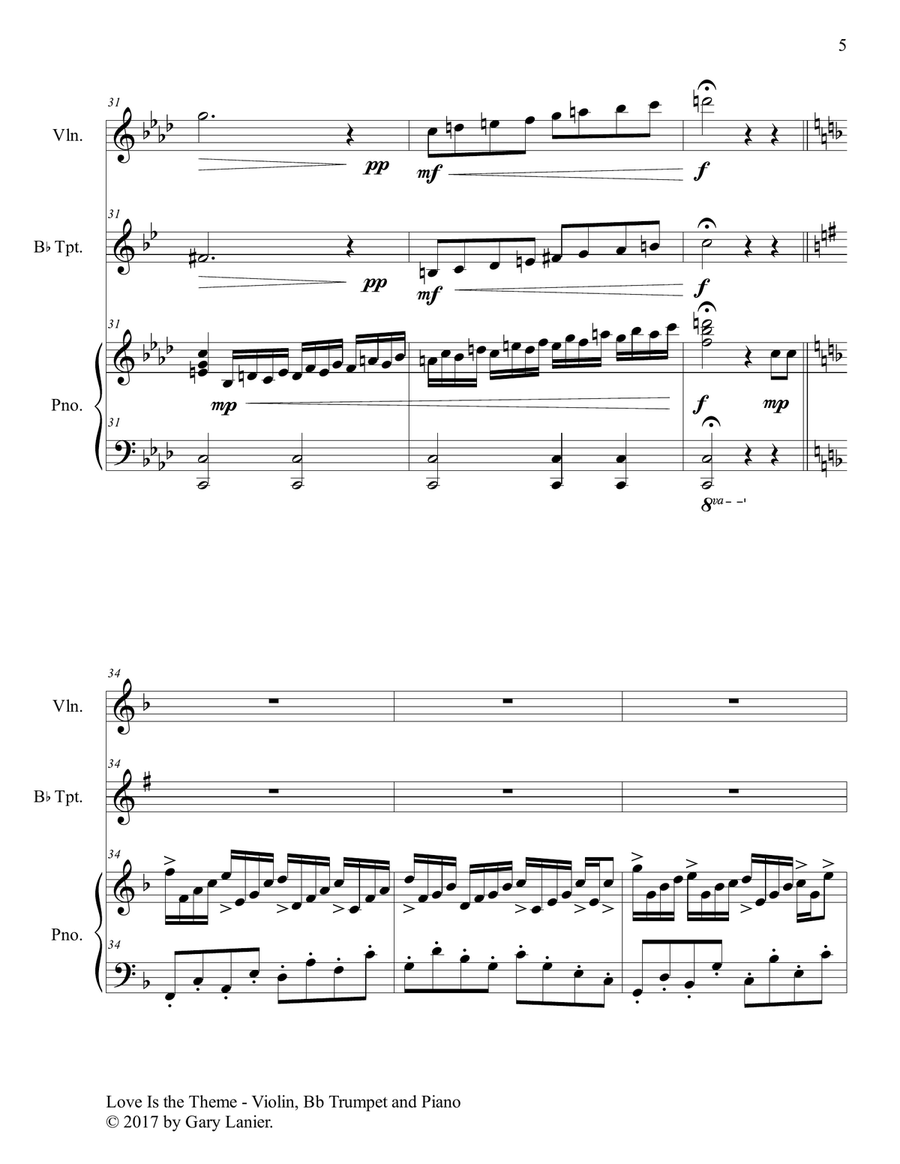 LOVE IS THE THEME (Trio – Violin, Bb Trumpet & Piano with Score/Parts) B-Flat Trumpet scores gallery preview page 6