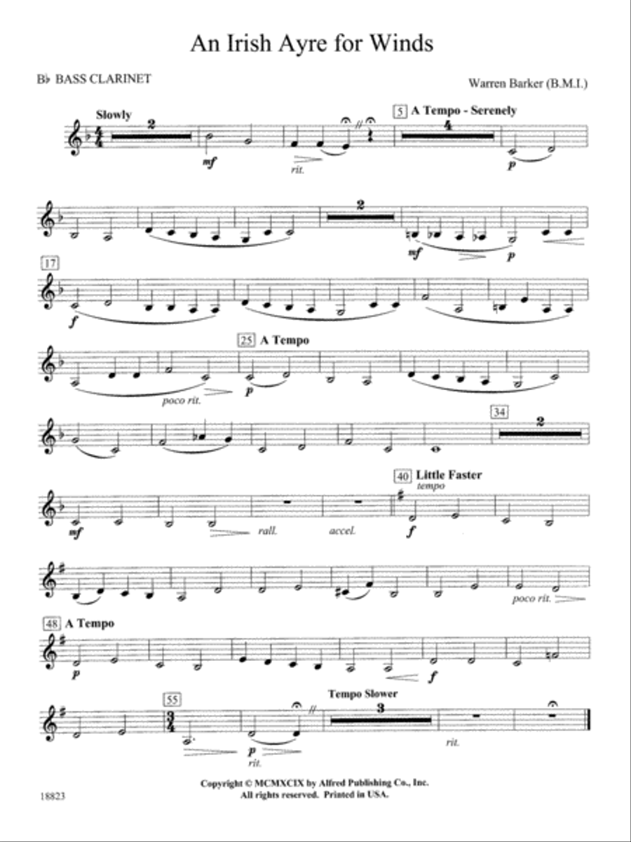 Irish Ayre for Winds: B-flat Bass Clarinet Concert Band scores gallery preview page 1