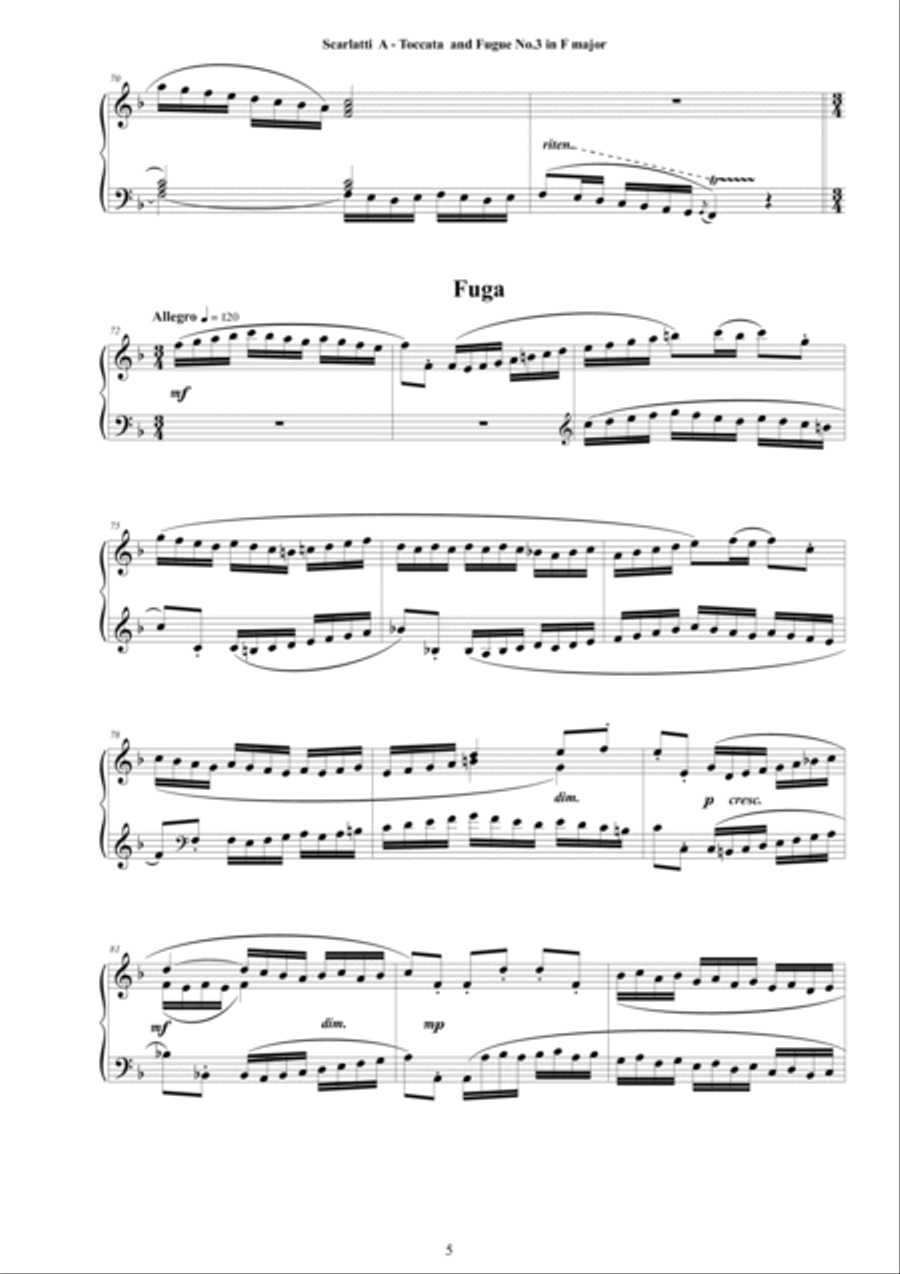 Scarlatti A - Toccata and Fugue No.3 in F major for Piano Piano Solo scores gallery preview page 5
