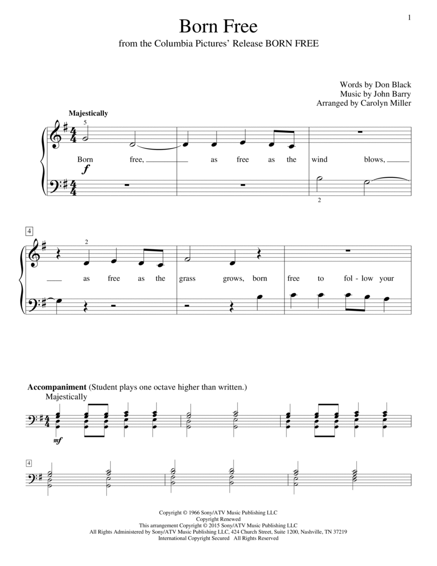 Born Free Born Free Piano Method scores gallery preview page 1