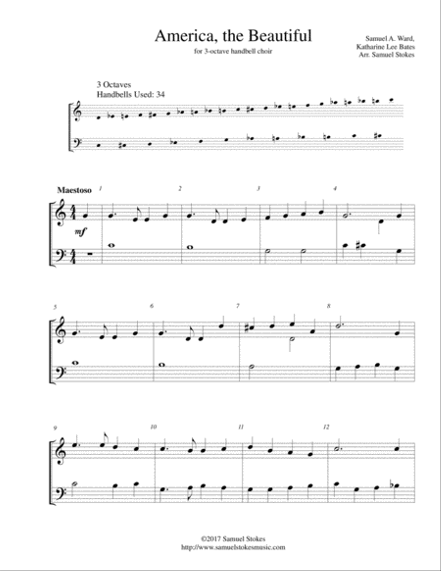 America, the Beautiful (O Beautiful for Spacious Skies) - for 3-octave handbell choir 3-Octaves scores gallery preview page 1