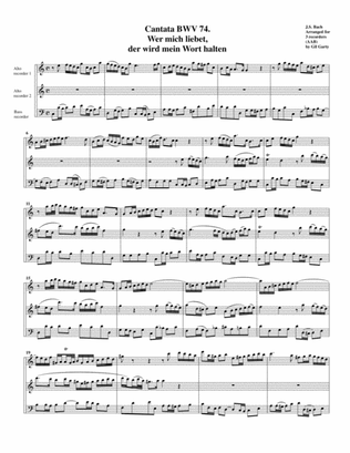 Aria: Wer mich liebet, der wird mein Wort halten from Cantata BWV 74 (arrangement for 3 recorders)