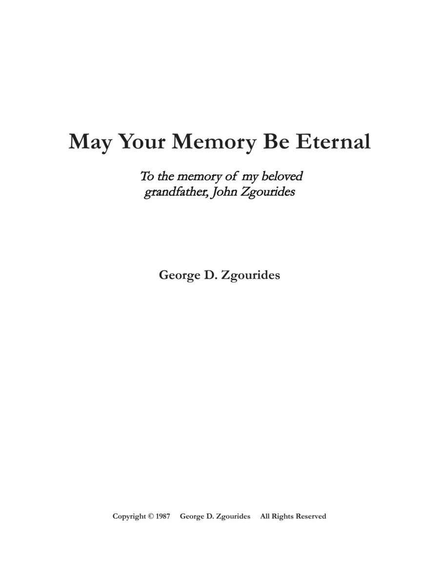 MAY YOUR MEMORY BE ETERNAL (1987) 4-Part scores gallery preview page 1