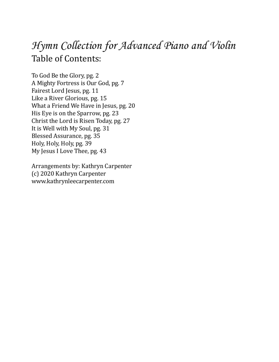 Hymn Collection for Advanced Piano & Violin Violin Solo scores gallery preview page 1