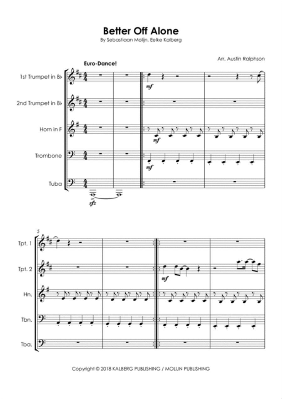 Better Off Alone Brass Quintet scores gallery preview page 5