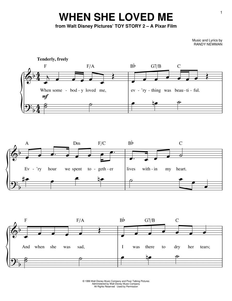 When She Loved Me (from Toy Story 2) Easy Piano scores gallery preview page 1