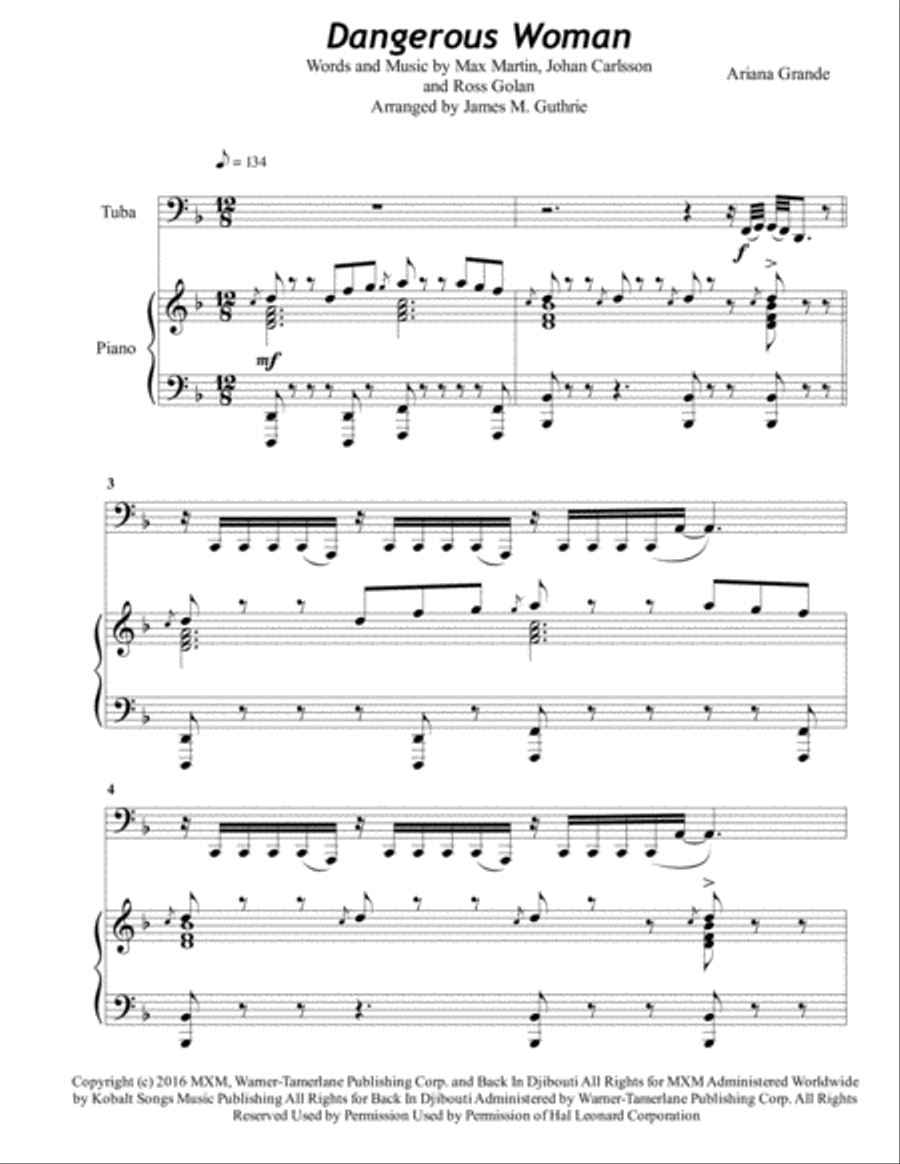 Dangerous Woman Piano scores gallery preview page 1