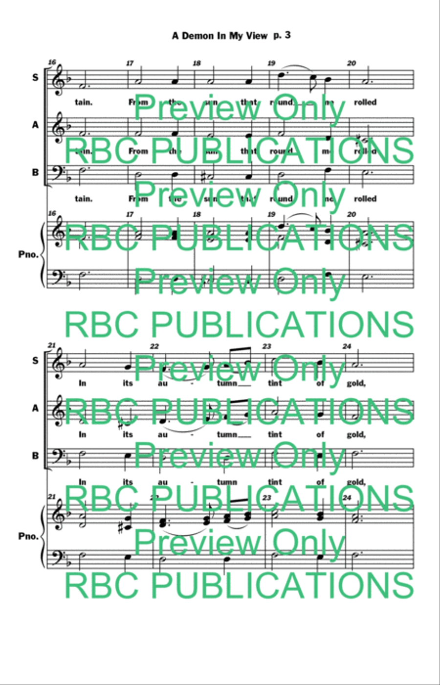 A Demon In My View (SAB) 3-Part scores gallery preview page 5