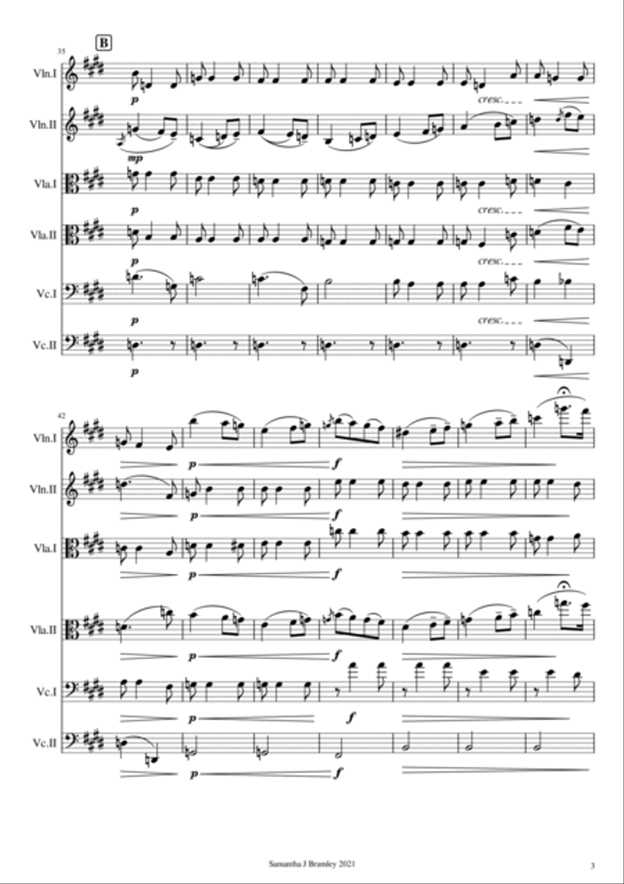 Salut d'Amour for string sextet Set of Parts scores gallery preview page 3