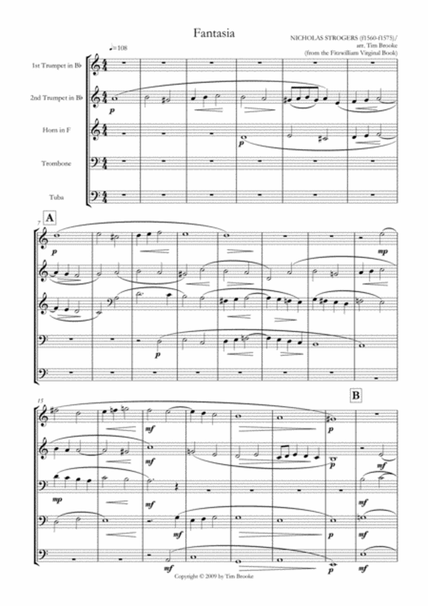 Fantasia (from The Fitzwilliam Virginal Book) - brass quintet (score)