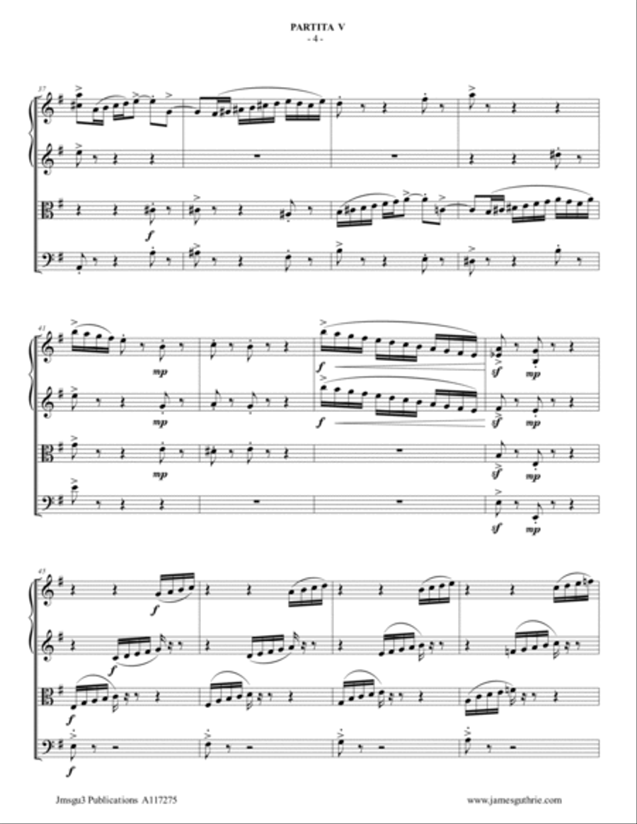 BACH: Partita No. 5 BWV 829 for String Quartet String Quartet scores gallery preview page 4