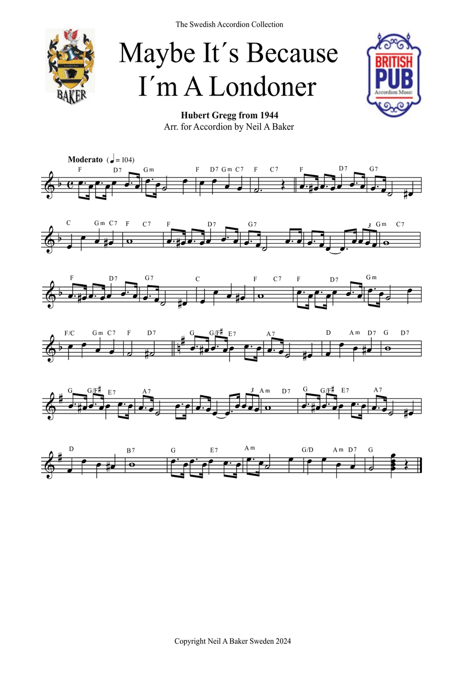 Maybe It´s Because I´m A Londoner Accordion scores gallery preview page 1
