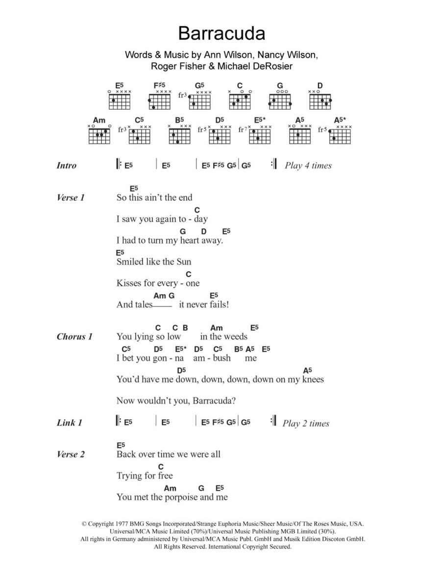 Barracuda Easy Guitar scores gallery preview page 1