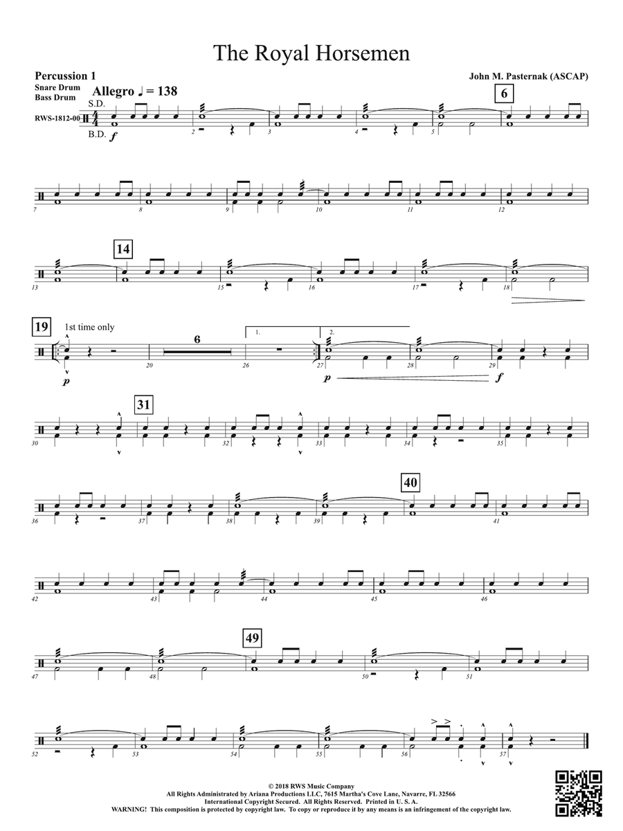 The Royal Horsemen: 1st Percussion Percussion scores gallery preview page 1