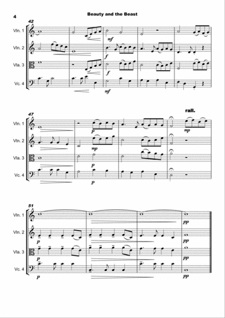 Beauty And The Beast String Quartet scores gallery preview page 5