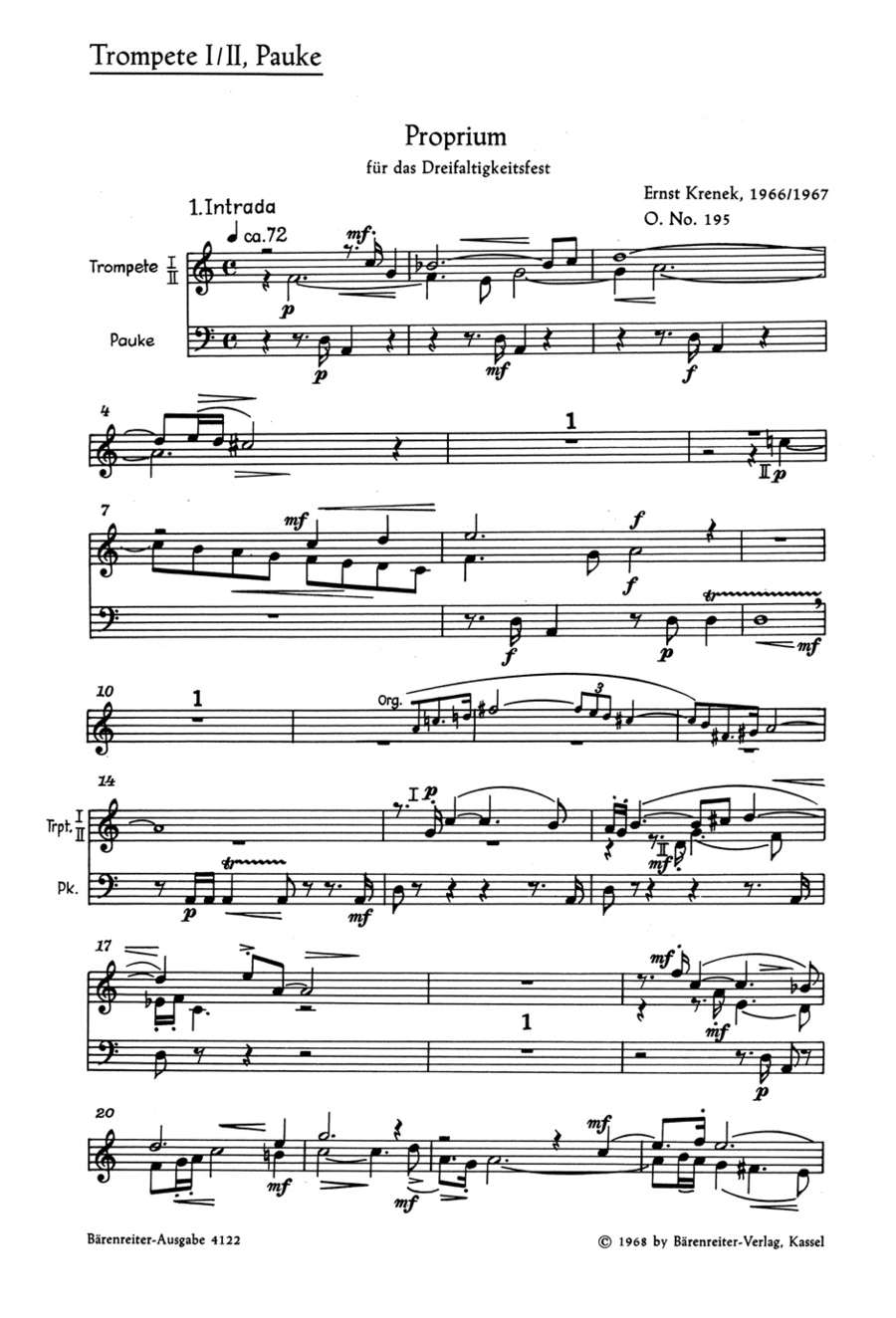 Proprium fur das Dreifaltigkeitsfest, Op. 195 'Gepriesen sei der heilige dreifaltige Gott' Trumpet scores gallery preview page 1