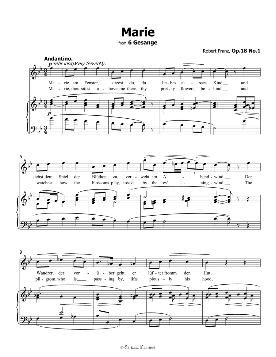Marie, by Robert Franz, in B flat Major Voice scores gallery preview page 3