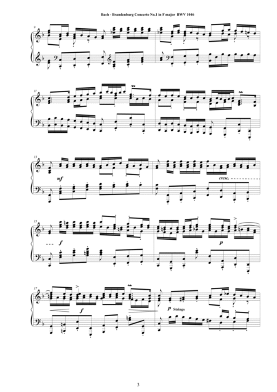 Bach - Brandenburg Concerto No.1 in F major BWV 1046 - Piano Version Piano Solo scores gallery preview page 3