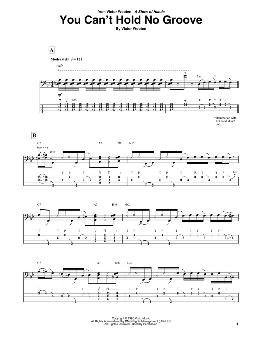 You Can't Hold No Groove Bass Guitar Tablature scores gallery preview page 1