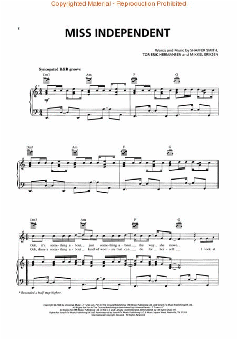 Miss Independent Piano, Vocal, Guitar scores gallery preview page 2