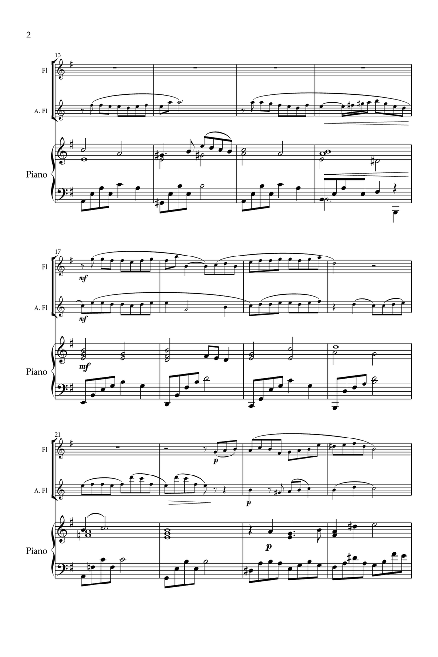 Serenity. Original for Flute, Alto Flute and Piano. Flute Duet scores gallery preview page 3