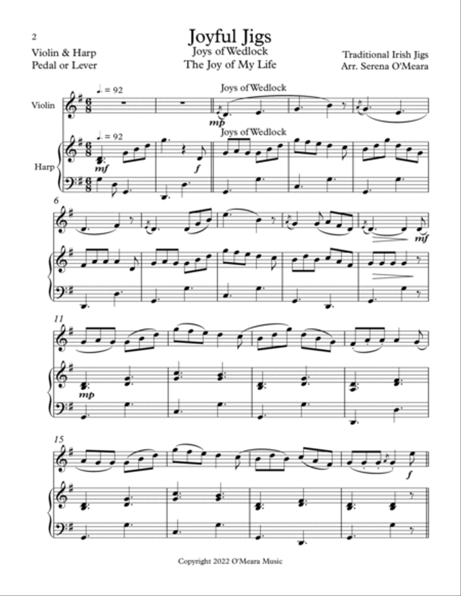 Joyful Jigs, Duet for Violin and Harp String Duet scores gallery preview page 2