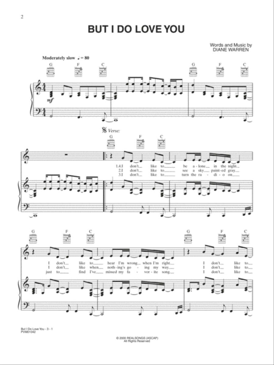 But I Do Love You Piano, Vocal, Guitar scores gallery preview page 1
