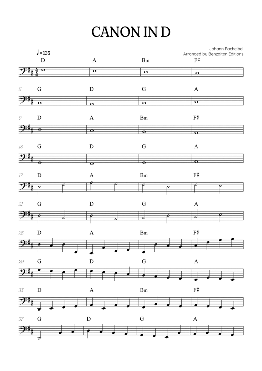 Pachelbel Canon in D • tuba sheet music with chords image number null
