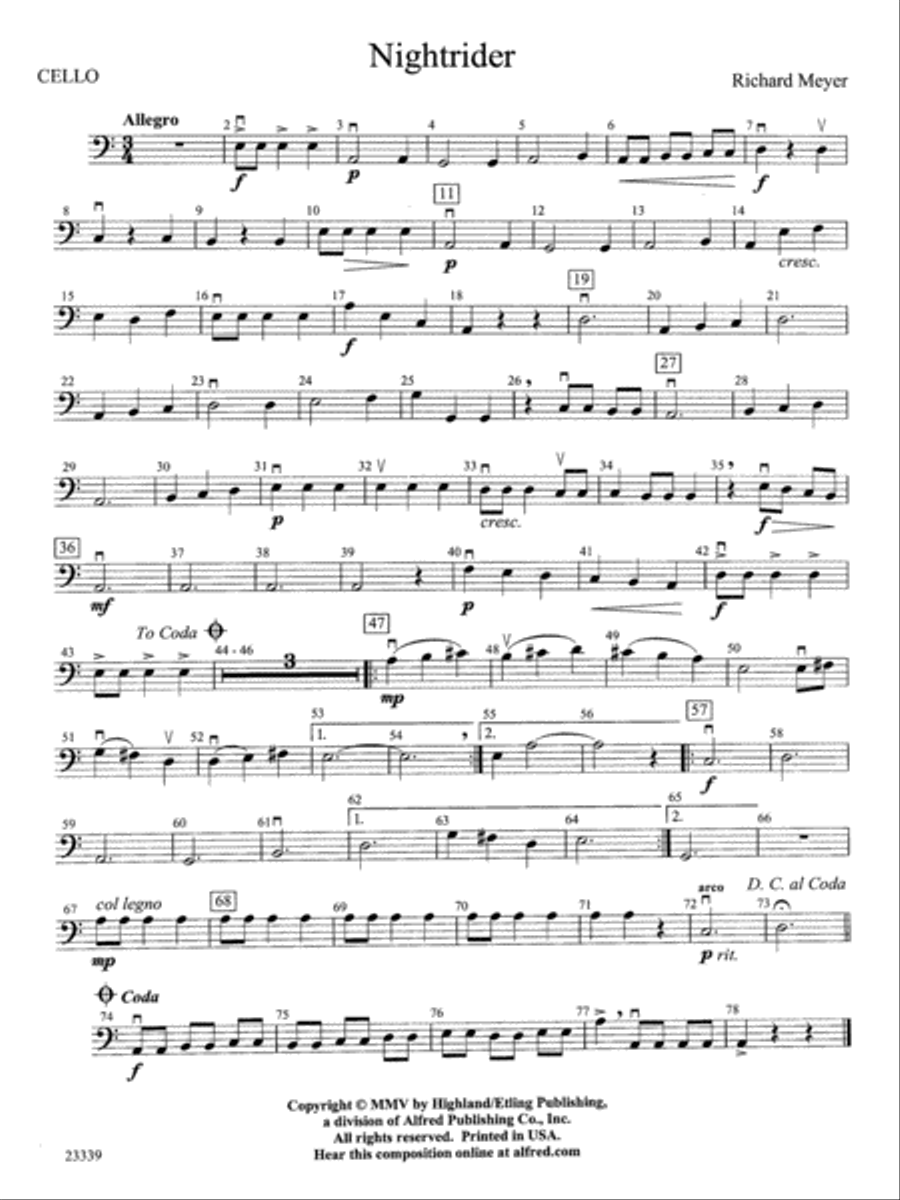 Nightrider: Cello String Orchestra scores gallery preview page 1