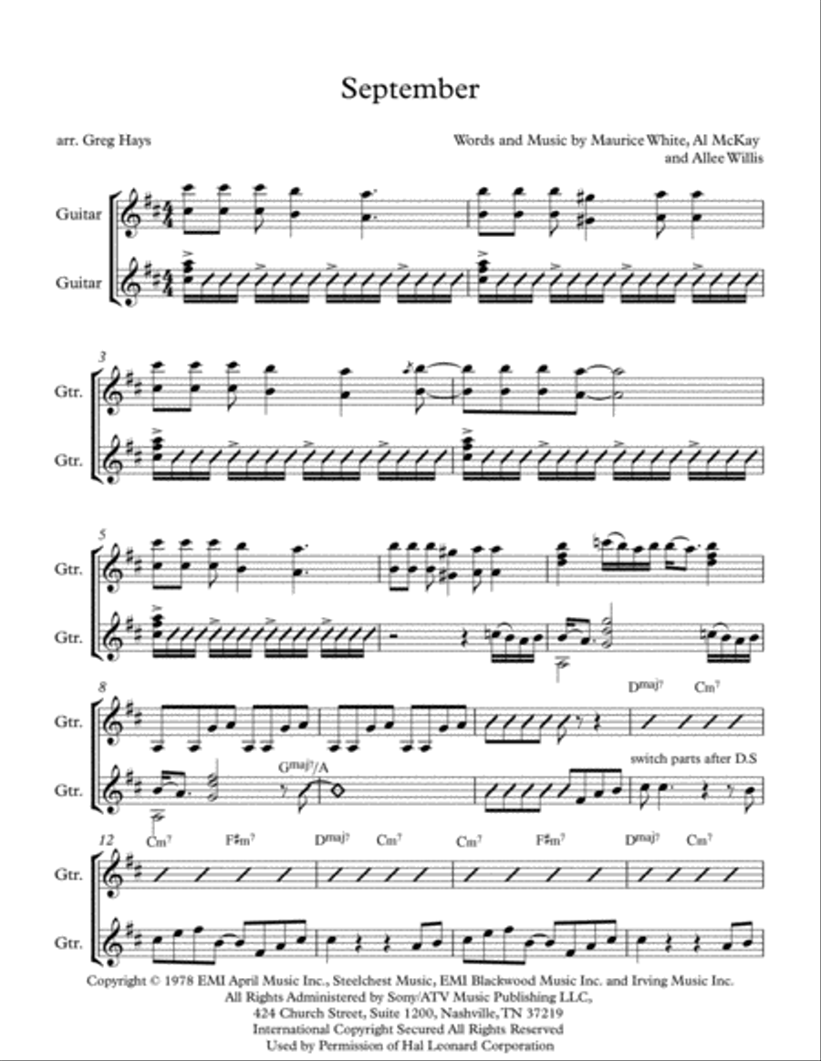 September Guitar scores gallery preview page 1