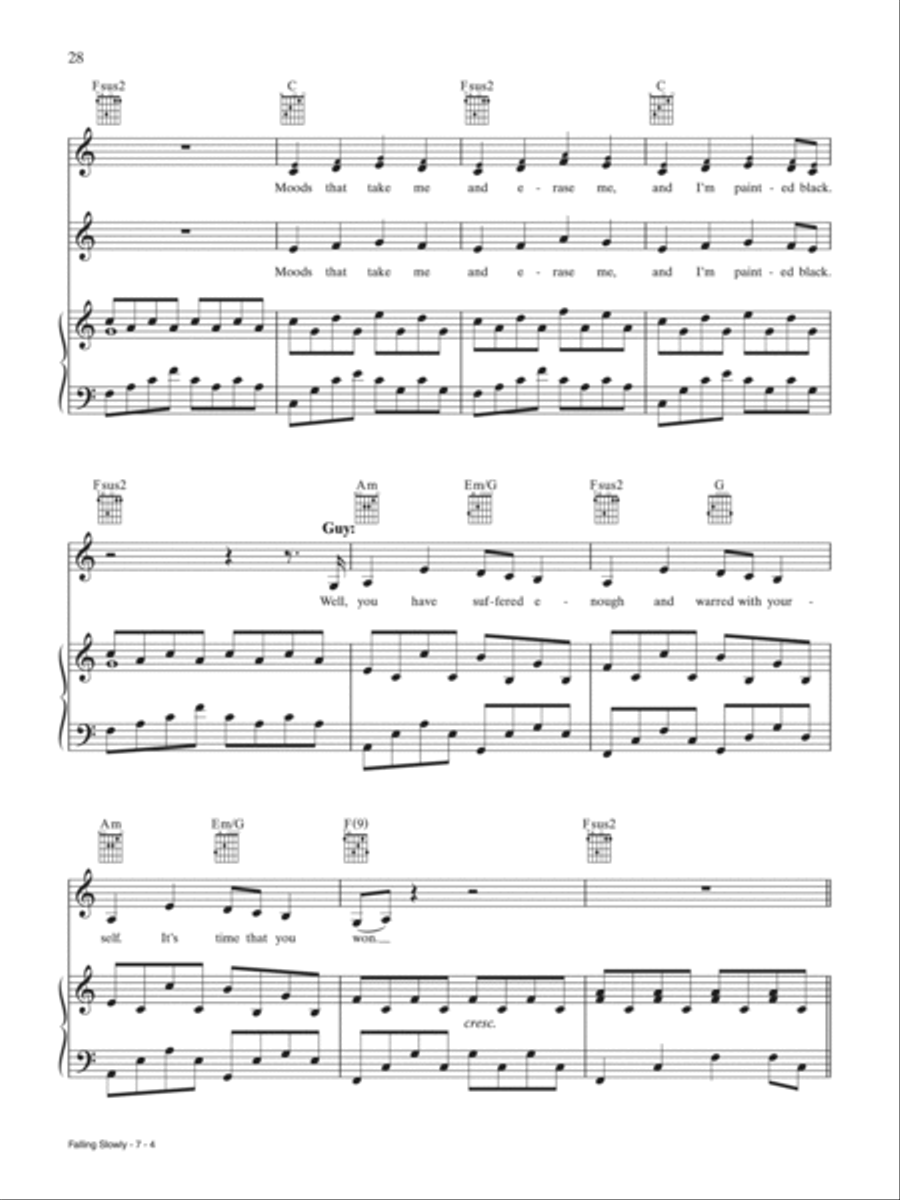 Falling Slowly Piano, Vocal, Guitar scores gallery preview page 4