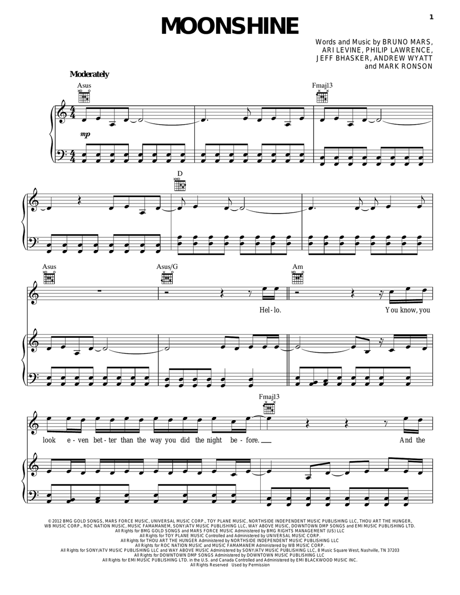Moonshine Piano, Vocal, Guitar scores gallery preview page 1