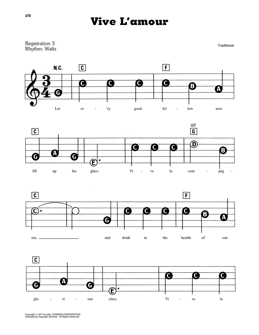 Vive L'amour Electronic Keyboard scores gallery preview page 1