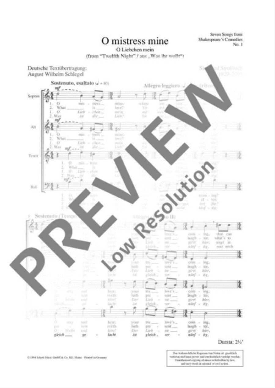 Seven Songs from Shakespeare's Comedies 4-Part scores gallery preview page 4
