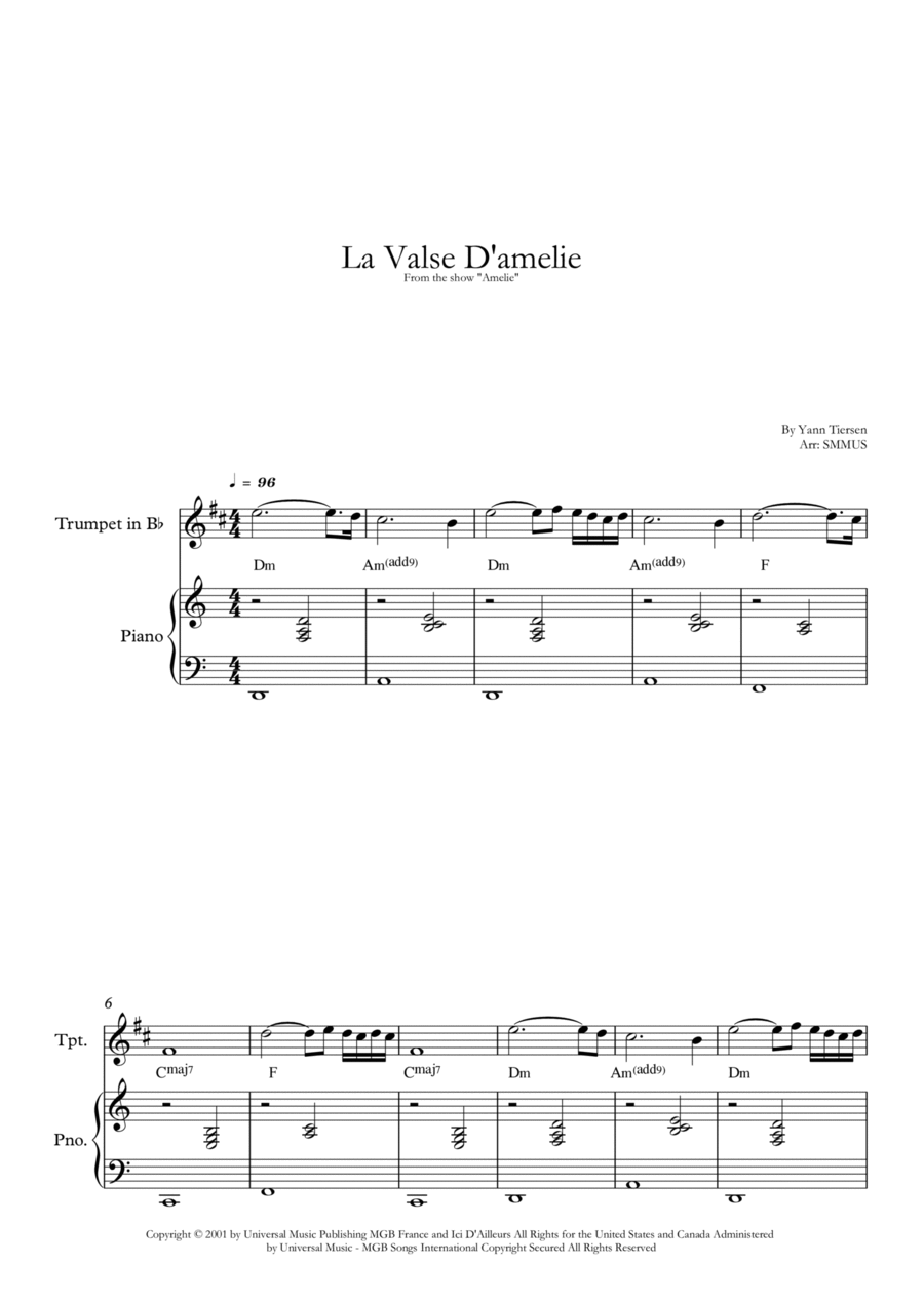 La Valse D'amelie B-Flat Trumpet scores gallery preview page 1