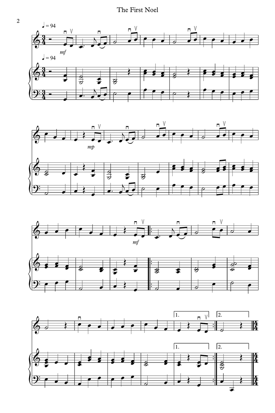 8 Easy Christmas Pieces for Violin And Piano Violin scores gallery preview page 2