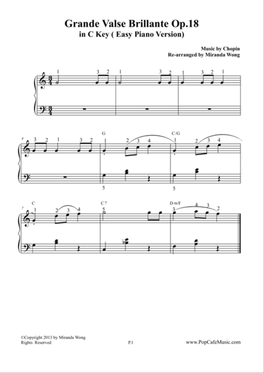 Waltz No.1 in C Key (Grande Valse Brillante Op.18) by Frederic Chopin 4-Part - Digital Sheet Music