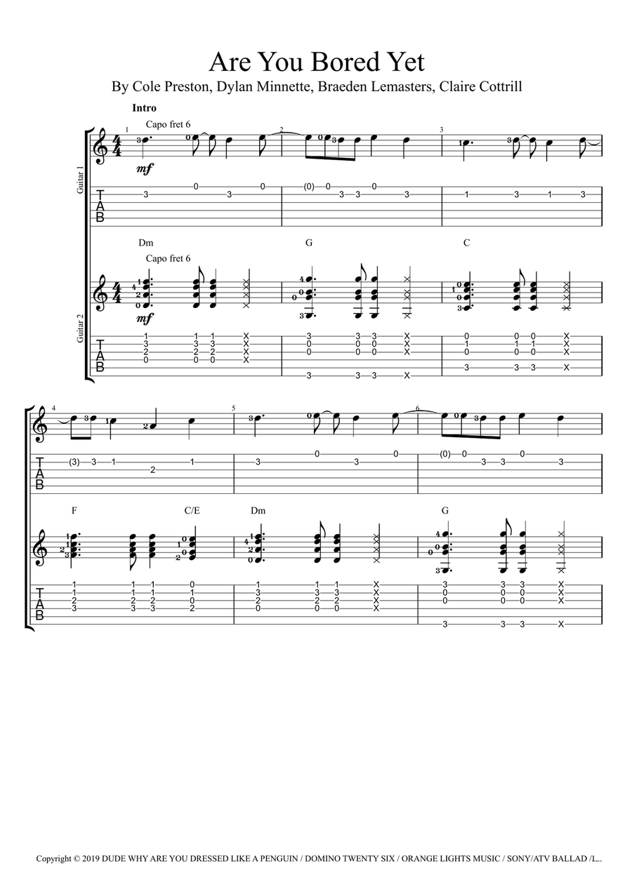 Are You Bored Yet? Guitar Tablature scores gallery preview page 1