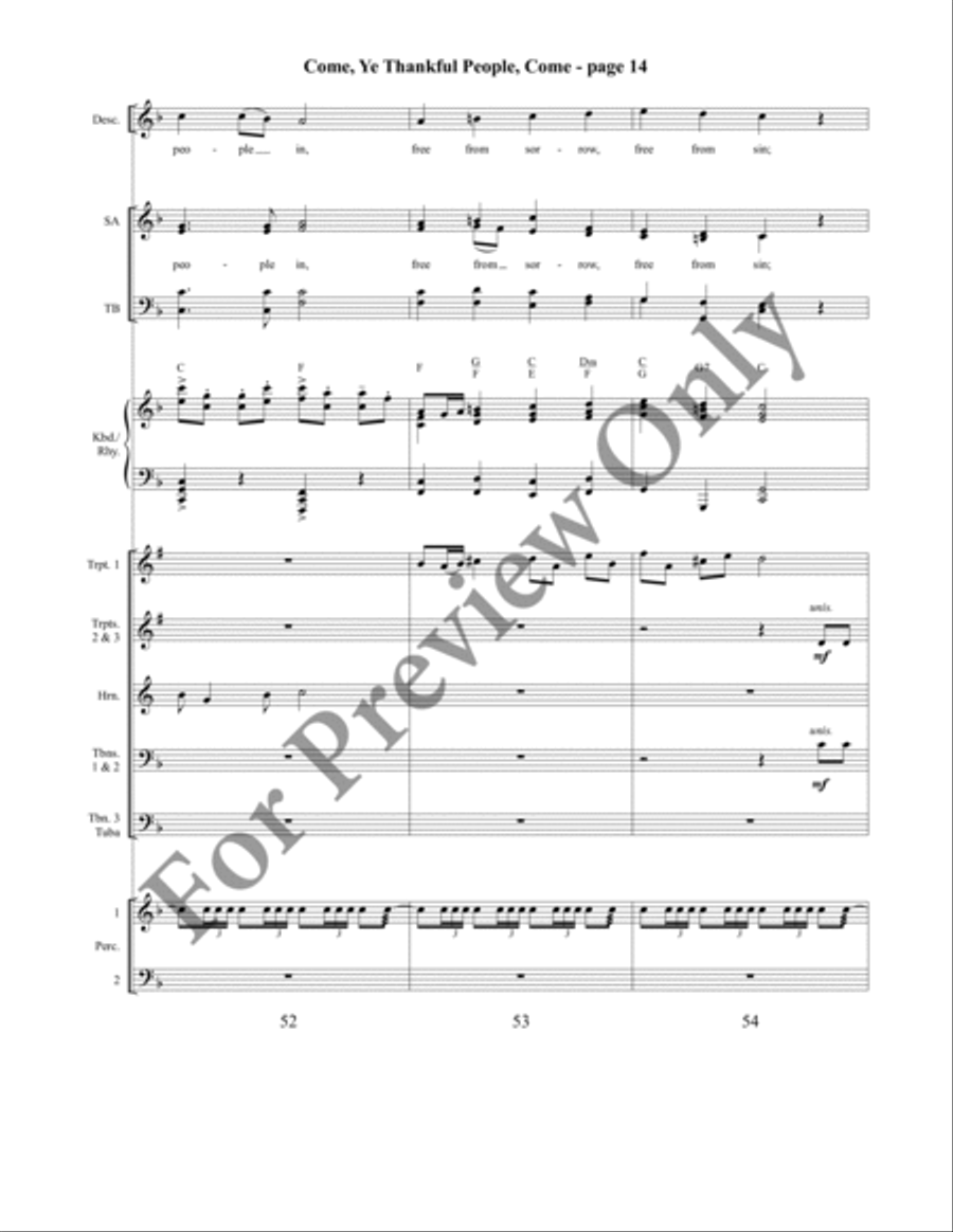 Come, Ye Thankful People, Come Orchestraton Brass Ensemble scores gallery preview page 16
