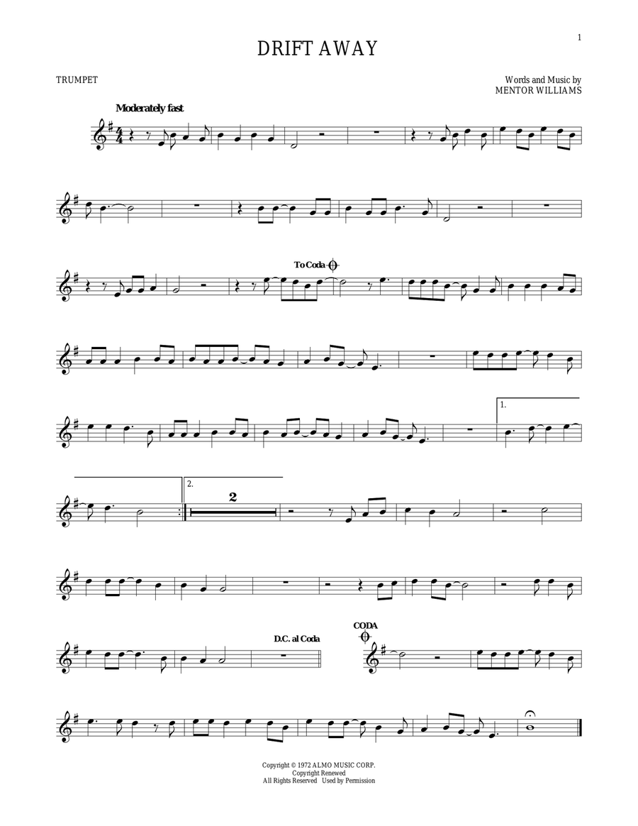 Drift Away Drift Away Trumpet Solo scores gallery preview page 1