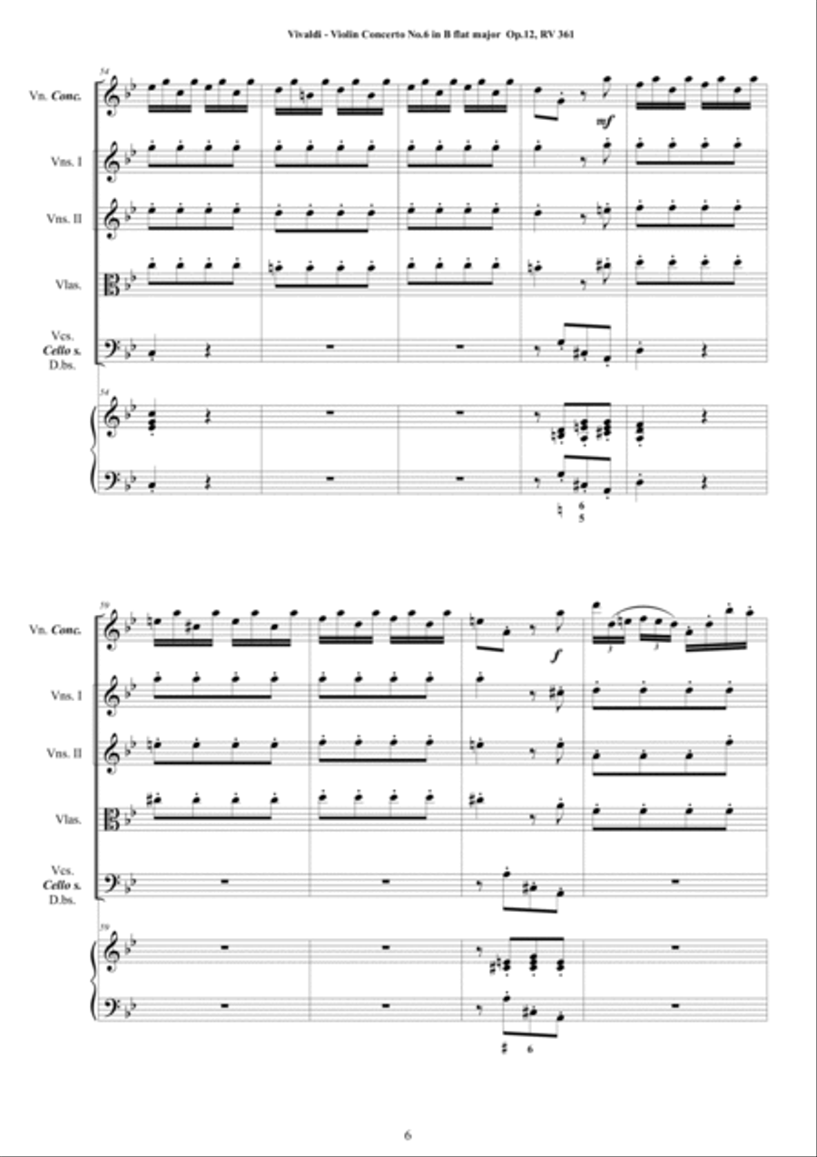 Vivaldi - Violin Concerto No.6 in B flat major Op.12 RV 361 for Violin, Strings and Cembalo Chamber Orchestra scores gallery preview page 6