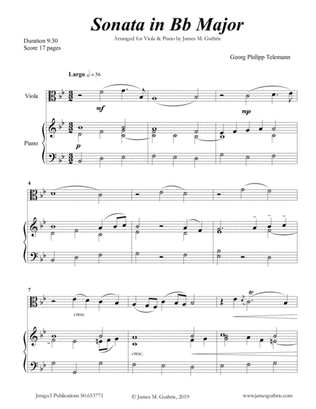 Book cover for Telemann: Sonata in Bb Major for Viola & Piano