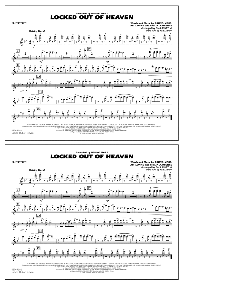 Locked Out of Heaven - Flute/Piccolo Marching Band scores gallery preview page 1
