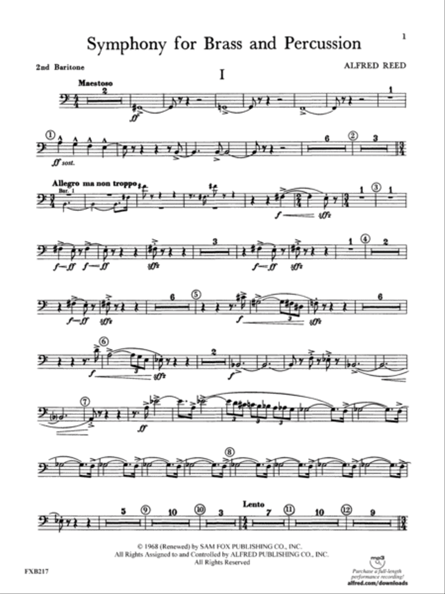 Symphony for Brass and Percussion: 2nd Baritone B.C. Concert Band scores gallery preview page 1