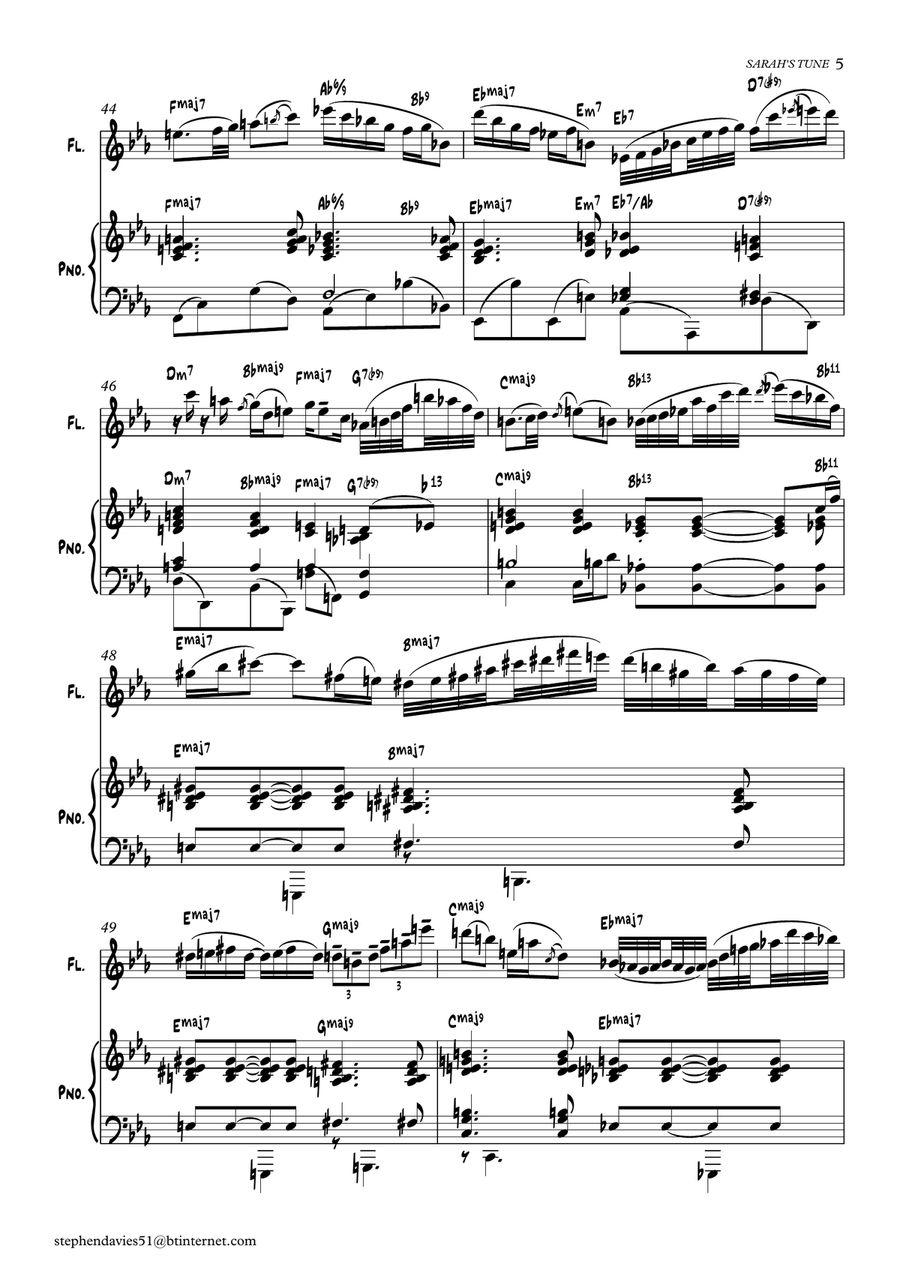 'Sarah's Tune' By Stephen Davies for Flute & Piano Flute Solo scores gallery preview page 5