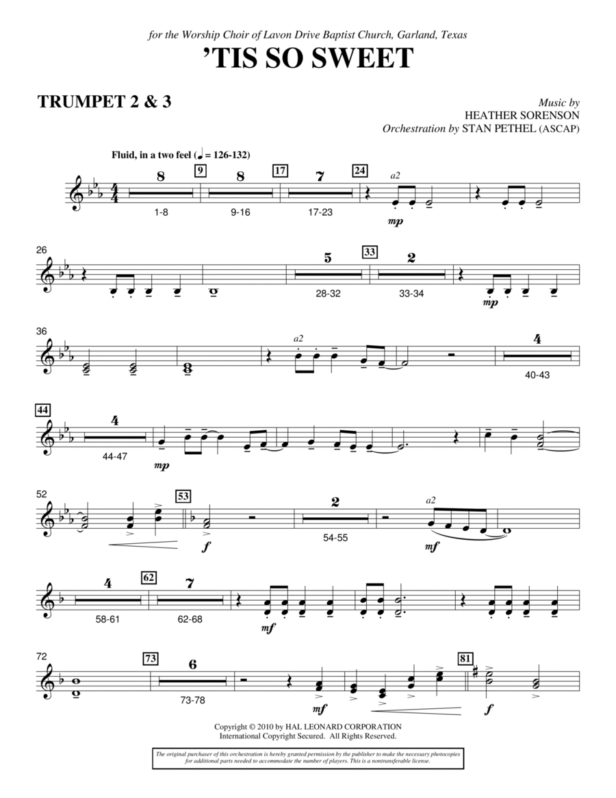 'Tis So Sweet - Bb Trumpet 2,3