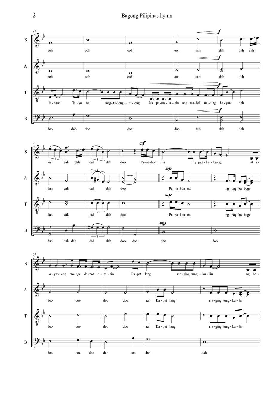 Bagong Pilipinas Hymn 4-Part scores gallery preview page 2