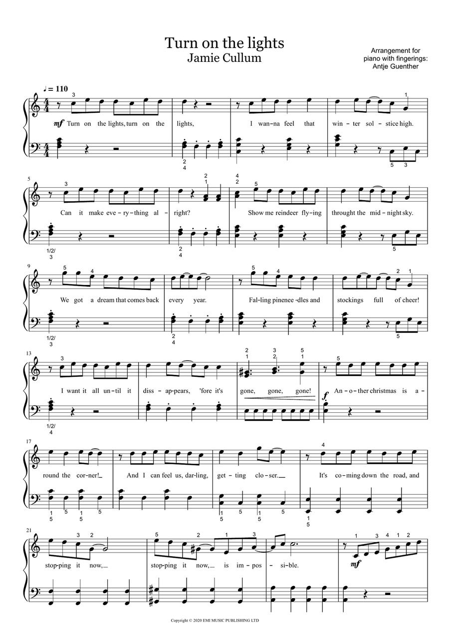 Turn On The Lights Easy Piano scores gallery preview page 1