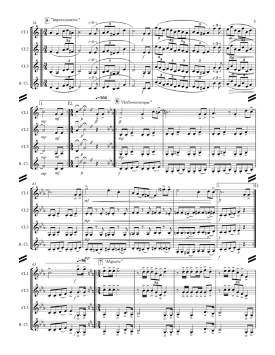 Happy Birthday and Stylistic Variations (for Clarinet Quartet) Clarinet Quartet scores gallery preview page 4