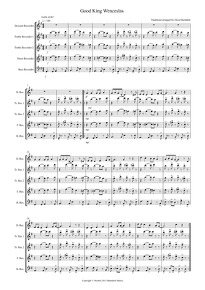 Good King Wenceslas (Latin Style!) for Recorder Quintet